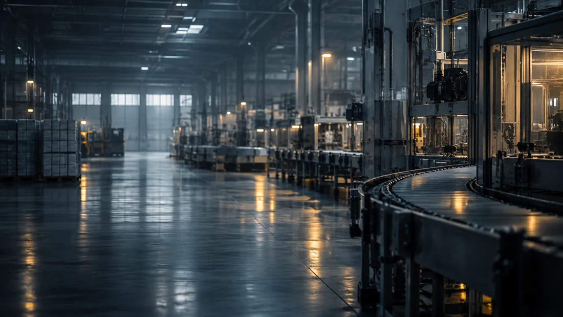 Industrial factory interior used as a background for the early access call to action