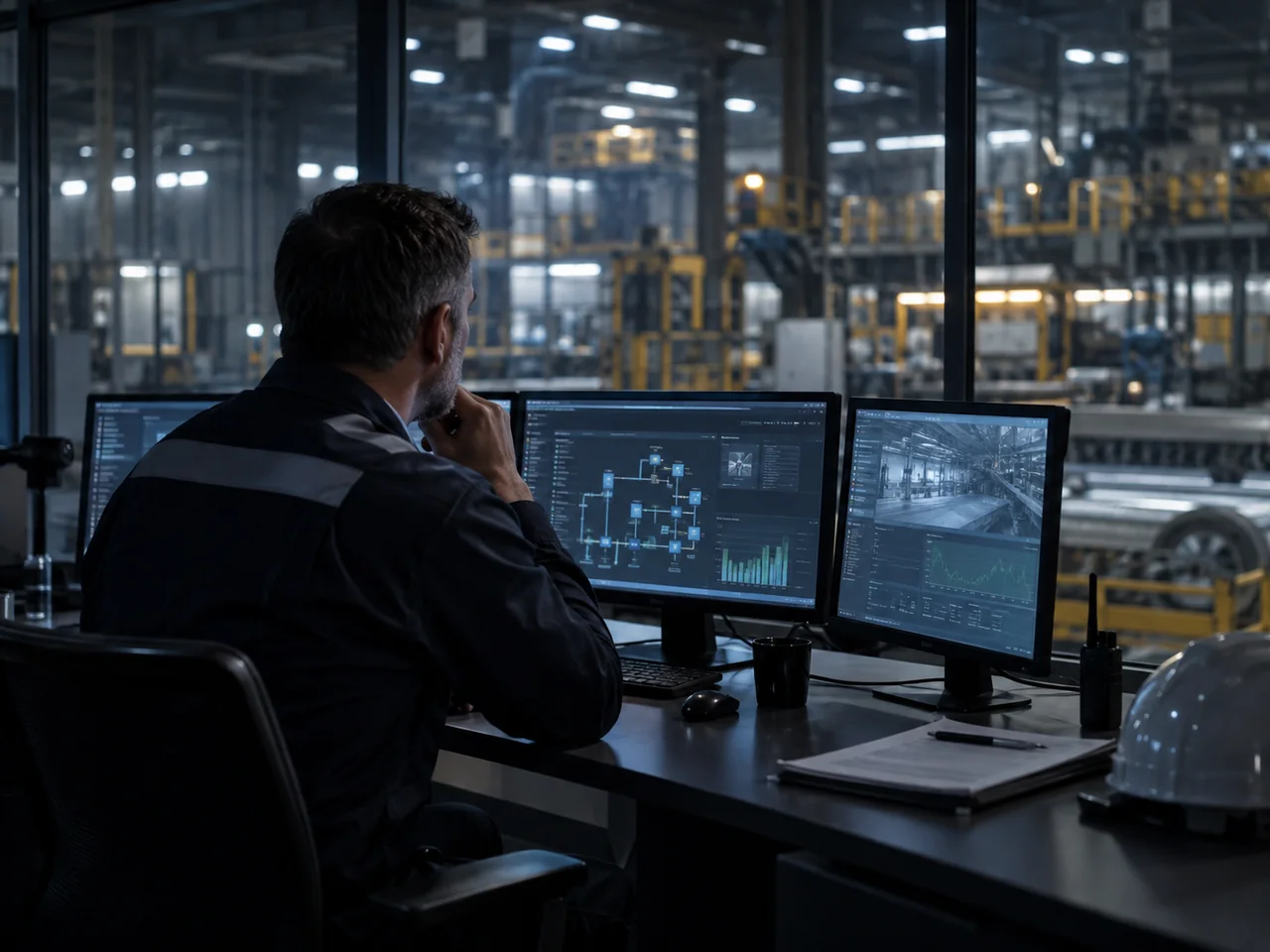 Maintenance manager monitoring industrial operations