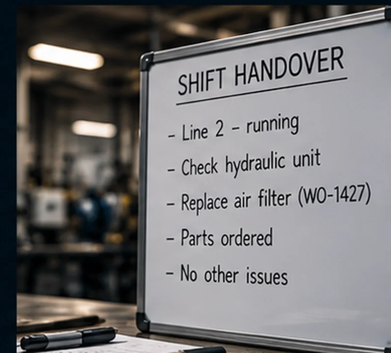 Shift handover context in an industrial maintenance area